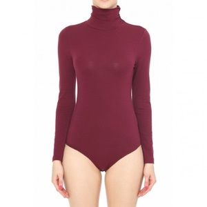 Burgundy Mock Neck Turtleneck Long Sleeve Bodysuit